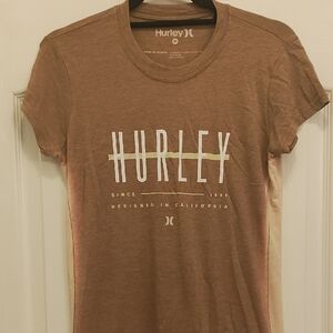 Hurley Brown Short Sleeve Logo Tee with White and Yellow Print